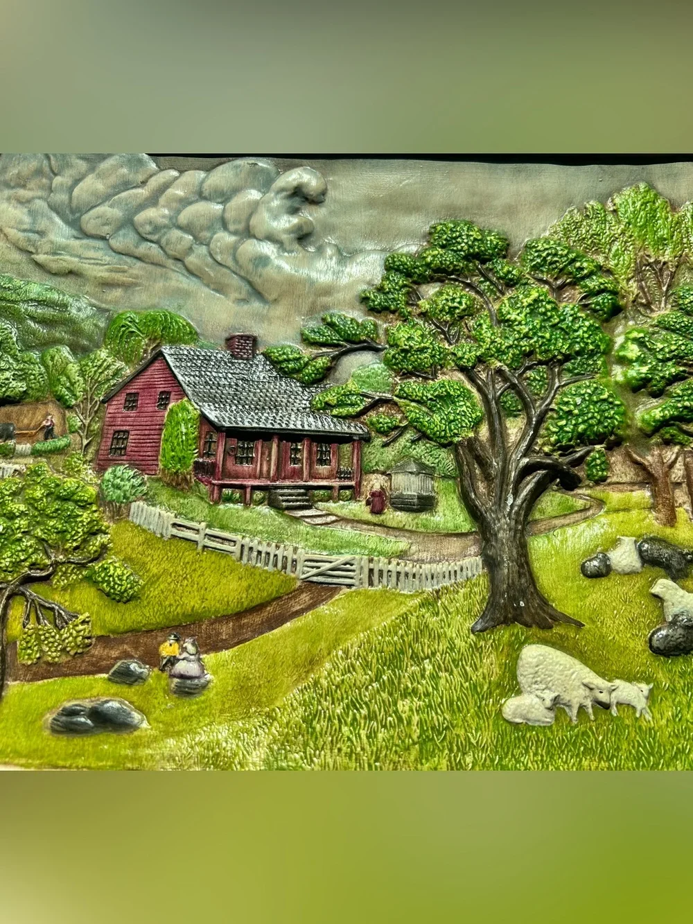 Vintage 1976 Hershey Mold Spring Farm Relief Ceramic Wall Plaque Country Art